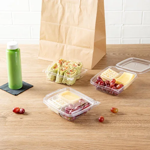 Vista 4 de Restaurantware Tamper Tek - Recipientes rectangulares para llevar de 11 onzas, 100 recipientes duraderos de plástico transparente congelable a