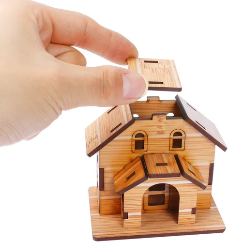 Vista 4 de Rompecabezas de madera 3D, mini kit de casa modelo de bricolaje, juguetes educativos, rompecabezas de regalo para niños y adultos