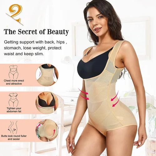 Vista 4 de RGAINON Body de entrenamiento de cintura para mujer, con control de abdomen, adelgazante, Fajas Colombianas, moldeador de cuerpo, busto abierto