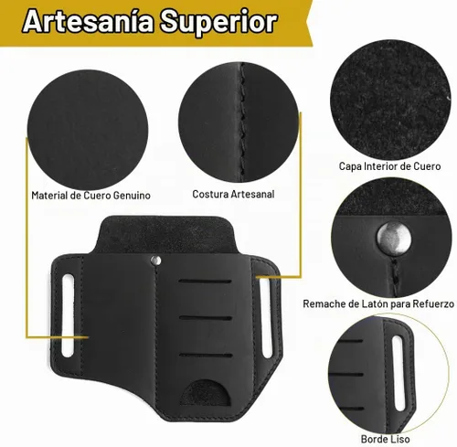 Vista 2 de VIPERADE PJ8 - Funda pequeña de cuero EDC para cinturón, funda multiherramienta de cuero, organizador de cinturón EDC, hecho a mano, 2 bolsillos