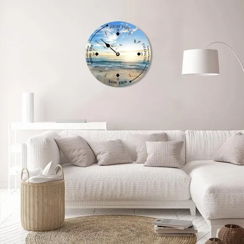 Vista 6 de Reloj de marea de madera, playa, pájaros, costa este, océano, reloj de marea de madera con marea alta y baja, reloj vintage de movimiento de marea