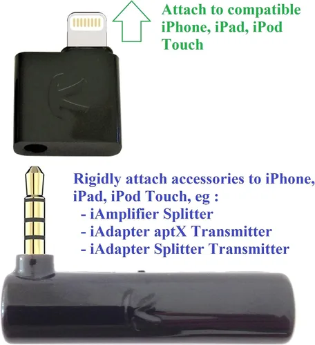 Vista 5 de iAudioL (negro): 24 bits, pequeño adaptador rígido compatible con conector Lightning a conector de auriculares de 0.138 in, compatible con conector