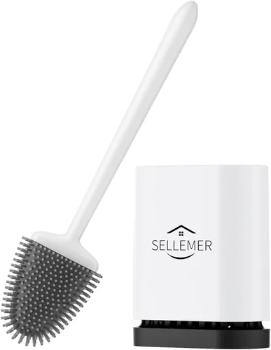 Vista 15 de Sellemer - Juego de cepillo y soporte para inodoro - Cabezal de cepillo flexible para taza de inodoro con cerdas de silicona, tamaño compacto