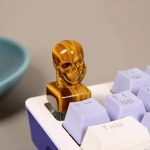 Vista 2 de Teclas de visualización personalizables hechas a mano con calavera de ojo de tigre, teclas de teclado para juegos de computadora para teclados