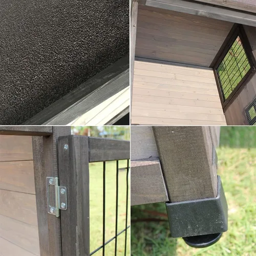 Vista 6 de Casa para perros al aire libre, perrera elevada de madera para mascotas con techo de asfalto, puerta delantera, ventana lateral, porche para perros
