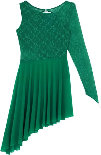 Vista 4 de renvena Disfraz de ballet para mujer y niña, de manga larga, asimétrico, vestido de leotardo
