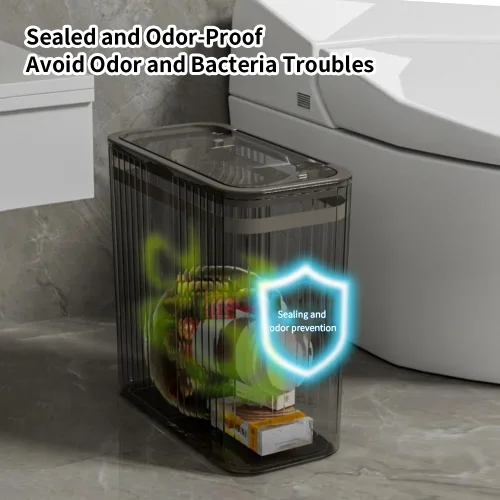 Vista 7 de Bote de basura transparente, cubos de basura de baño con tapas, bote de basura de 3.5 galones para dormitorio, oficina, cesta de basura delgada