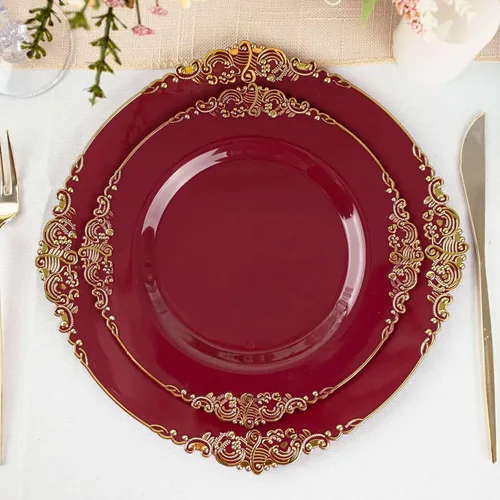 Vista 47 de Efavormart - Paquete de 10 platos de postre barrocos negros y dorados de 8 pulgadas, platos de aperitivo resistentes con borde metálico en relieve