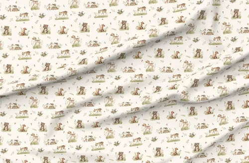 Vista 4 de Spoonflower Tela - Woodland Baby Forest Animales Ciervos Oso Fox Neutral Vintage Primavera Impreso en Tela de Gasa Cuarto Grasa - Costura Ropa