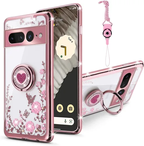Vista 21 de Funda compatible con Google Pixel 6 Pro para mujer, con purpurina, suave, elegante, transparente, TPU de lujo, bonita funda protectora con correa