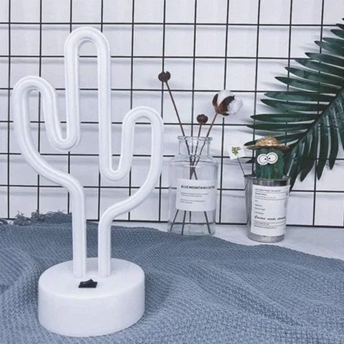 Vista 7 de LINJIA Letrero de neón, luz nocturna LED con base USB/batería, luces de neón de cactus con base, para decoración de dormitorio, sala de juegos, bar