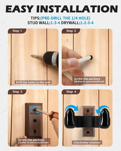 Vista 4 de STRICH Gravity - Soporte de pared para guitarra, bloqueo automático, ajuste multiángulo, base de nogal, almohadillas antideslizantes de goma