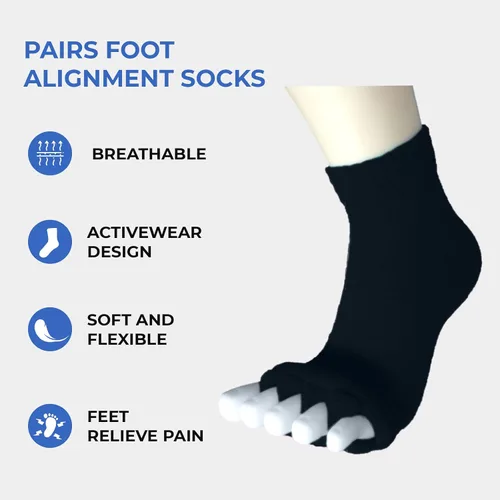 Vista 4 de Happy Feet Toe Separator Alignment Socks - Comfortable Toe Separator Socks Massage Sock – Prevent Foot Cramp and hammertoes