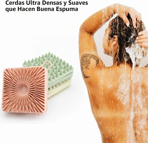 Vista 6 de 2 piezas cepillo exfoliante corporal de silicona, cepillo de champú corporal de silicona, esponja de silicona suave para piel sensible, masajeador