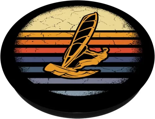 Vista 2 de Windsurf Retro Vintage Sunset Windsurf Regalo PopSockets agarre y soporte para teléfonos y tabletas, Negro
