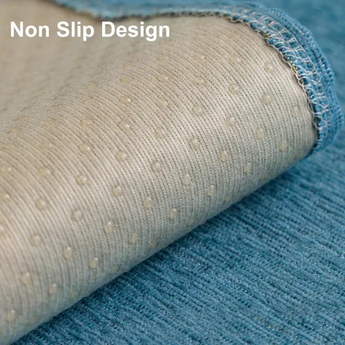 Vista 5 de Funda de Sofá de Chenilla Boho Jacquard, Fundas de Sofá Seccional Lavables para Sofá de 3 Cojines Sofá en Forma de L, Protector de Muebles Azul