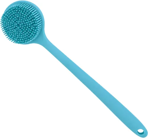 Vista 11 de Depurador corporal de silicona, depurador de espalda de mango largo para cuerpo, cepillo de espalda para ducha, exfoliante corporal Negro