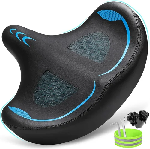 Vista 12 de CDYWD Asiento de bicicleta de gran tamaño para hombres y mujeres, cojín de asiento de bicicleta extra ancho, cómodo acolchado de ala, sillín