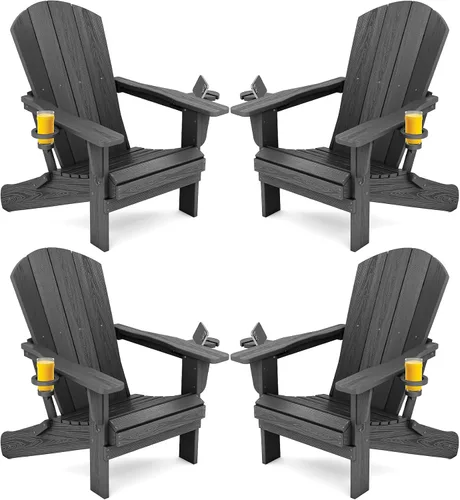 Vista 32 de SERWALL Silla Adirondack plegable, Silla Adirondack HDPE con textura de madera - gris