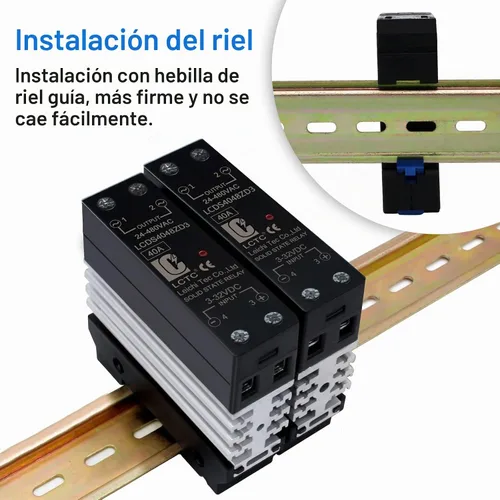 Vista 2 de Relé de estado sólido de riel DIN con disipador de calor - CC a CA (entrada de 3-32 V CC, salida de CA 24-480 V), SSR de 40 A
