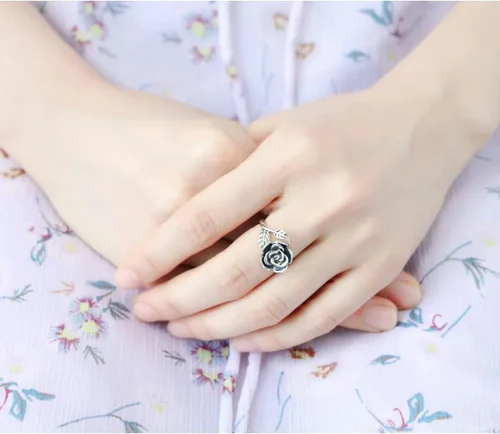 Vista 7 de Anillos abiertos ajustables de plata de ley S925, anillo de rosa para mujeres y adolescentes