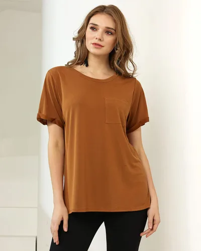 Vista 3 de noflik Camiseta básica de manga corta con cuello redondo para mujer Cupro Modal