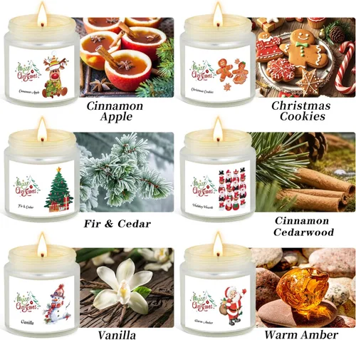 Vista 3 de Velas perfumadas de Navidad para el hogar, juego de 6 unidades, tarro de 21 onzas, regalo perfecto para mujeres, compañeros de trabajo, novia/amigos