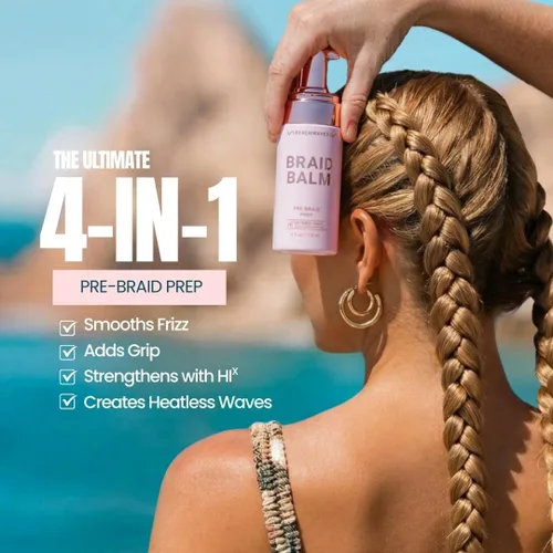 Vista 5 de The Beachwaver Co. Bálsamo para Trenzas Preparación Pre-Trenza - Tamaño Completo (4 Fl Oz) Espuma Imprimadora Domadora de Frizz Fortalece