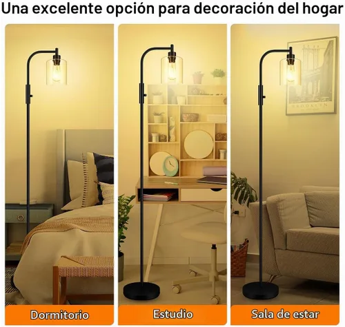 Vista 7 de Lámpara de pie regulable BoostArea, lámpara de pie con pantalla de vidrio, bombilla LED de 6 W incluida, lámpara de pie moderna, lámpara LED