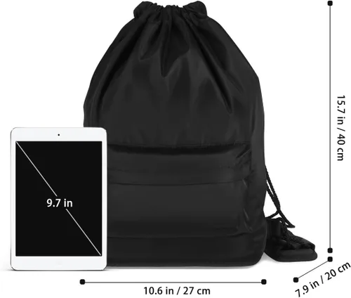 Vista 7 de Mochila deportiva ligera con cordón, mochila multiusos para viajes, para mujeres, hombres, gimnasio, deportes, yoga, Negro -, Mochilas Daypack