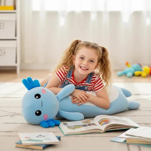 Vista 7 de Kekeso Animal de Peluche Ajolote Largo Almohada de Peluche de Salamandra, Suave Juguete de Peluche de Ajolote para Niños y Niñas, Regalos para Azul