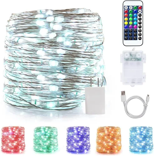 Vista 12 de Omika guirnalda de luces LED multicolor, cambian de color, impermeables, luces intermitentes con control remoto para interiores, exteriores