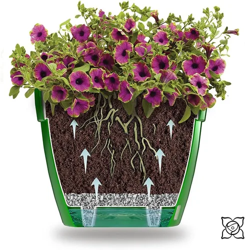Vista 5 de Gardenera ASTI - Maceta de autoriego de 7.1 pulgadas en color negro-dorado/negro, maceta moderna con indicador de nivel de agua para todas