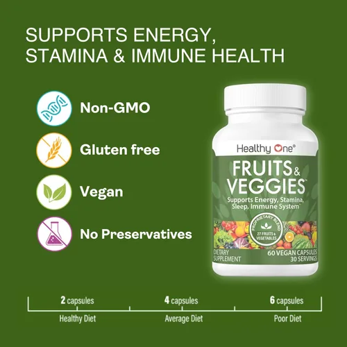 Vista 8 de Healthy One - Suplemento de frutas y verduras, 27 superalimentos, vitaminas de frutas y verduras para adultos, píldoras de frutas y verduras