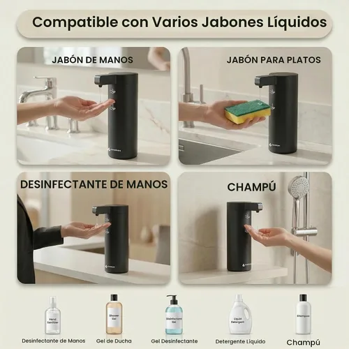 Vista 8 de GentleJet SmoothDrop - Dispensador automático de jabón líquido sin contacto, bomba de precisión antigoteo, recargable USB-C, acero inoxidable 304