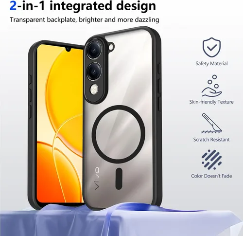Vista 271 de Funda magnética transparente compatible con Xiaomi 17T, color negro 2 en 1 PC + TPU cubierta de teléfono a prueba de golpes, carcasa protectora