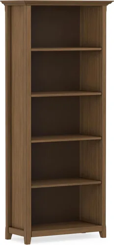 Vista 15 de SIMPLIHOME Amherst - Librero de 70 pulgadas de alto con 5 estantes de madera maciza en color marrón rústico, almacenamiento transicional para sala