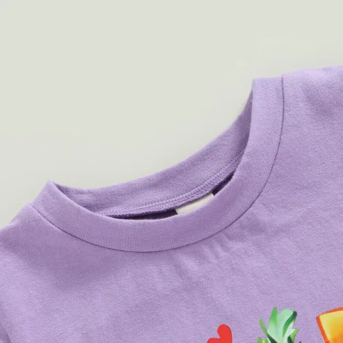 Vista 5 de MOREELUCK Conjunto de pantalones de Pascua para bebé niña, camiseta gráfica de conejo, pantalones acampanados con diadema, trajes de vacaciones