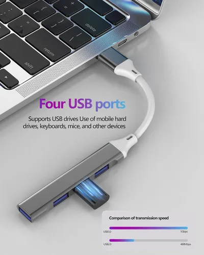 Vista 2 de USB a USB-A HUB (4 en 1) OTG 3.0 Cable Jack Adaptador de 4 puertos Multipuerto Splitter Laptop PC MacBook Dongle Estación de acoplamiento Extensión