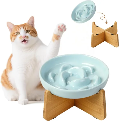 Vista 13 de Cuenco de cerámica del gato del alimentador lento, 6,3" alimentador Cuenco rosa pastel