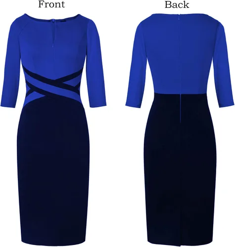Vista 4 de VFSHOW Womens Wear to Work Slim Colorblock Crisscross Waist Front Zipper Business Party Office Bodycon Pencil Sheath Dress