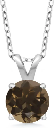 Vista 201 de Gem Stone King Collar con colgante solitario de plata de ley 925 de 0.236 in con piedra natal redonda Collar de 4 puntas para mujer Con cadena
