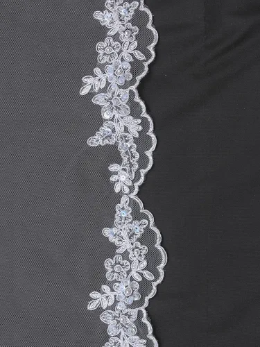 Vista 4 de SAMKY 1T 1 Nivel Flor Festira Embroided Lace Pearl Velo de boda nupcial