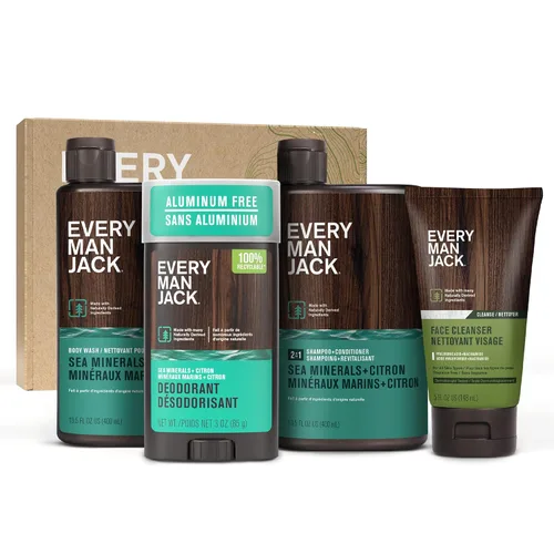 Vista 12 de Every Man Jack Set de regalo para el baño y el cuerpo para hombre, aroma ámbar + sándalo, ingredientes limpios, incluye gel de baño hidratante