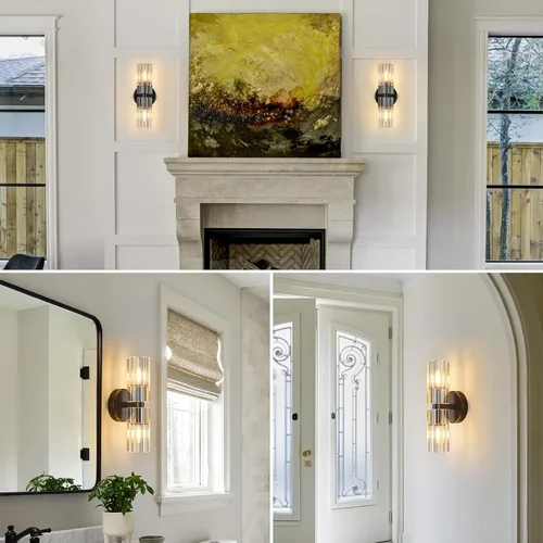 Vista 2 de 2 apliques de pared negros de cristal, apliques de pared modernos con pantalla de cristal K9 para pasillo, iluminación de pared para baño, entrada