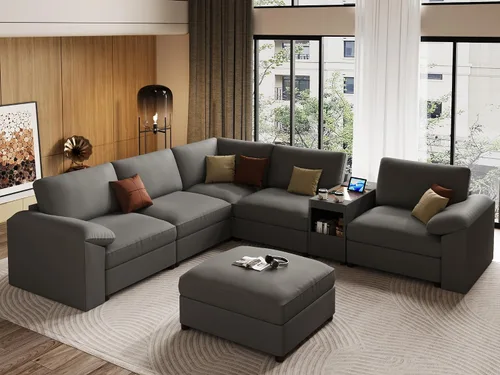 Vista 44 de EASE MOOSE Sofá modular seccional, sofá en forma de U para sala de estar Beige