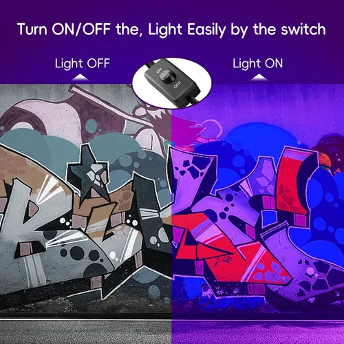 Vista 3 de Paquete de 2 luces LED negras de 100 W, luz negra con enchufe e interruptor, luz negra impermeable IP66 para fiesta de Halloween, brilla