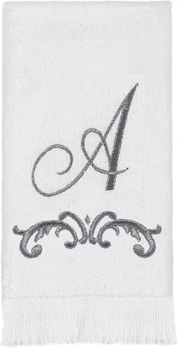Vista 9 de Avanti Monogram - Toalla para dedos en forma de F, color blanco/peltre