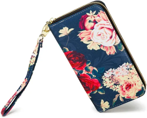 Vista 53 de Cartera de mano para mujer, estilo bohemio, con RFID, elegante, espaciosa con correa para viajes, capacidad para tarjetas, teléfono, dinero
