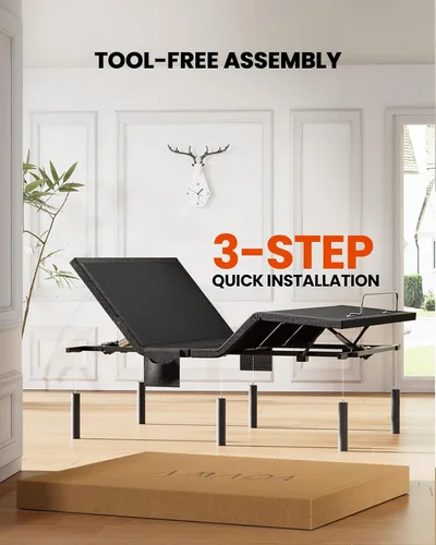 Vista 3 de AMADA HOMEFURNISHING Base de cama ajustable con masaje, base de cama ajustable individual XL controlada por aplicación con 4 puertos USB y luz LED